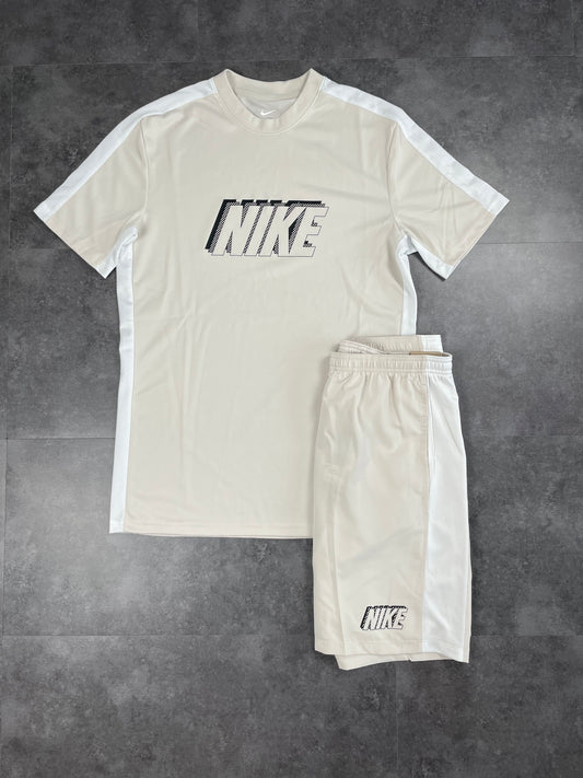 NIKE DRI-FIT PRINT SET - BEIGE/WHITE