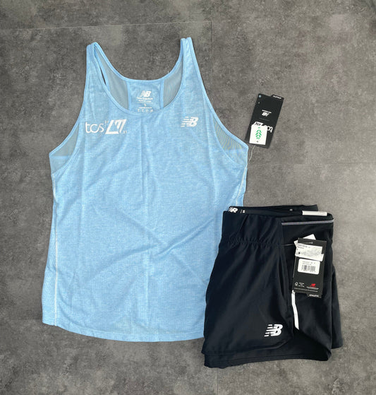 NEW BALANCE WOMENS VEST/RUNNING SHORTS SET - SKY BLUE/BLACK